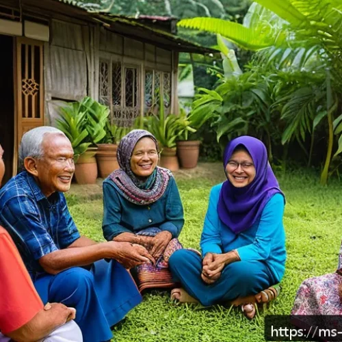 Home 31 내러티브 건강법을 통한 정서적 연대감 - A warm community health gathering in a Malaysian village setting, featuring diverse adults and elder...