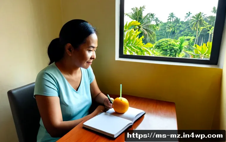 Home 17 내러티브 건강법의 구체적인 적용 방법 - Photorealistic Malaysian woman in her early 50s seated at a bright dining table in a modest Kuala Lu...